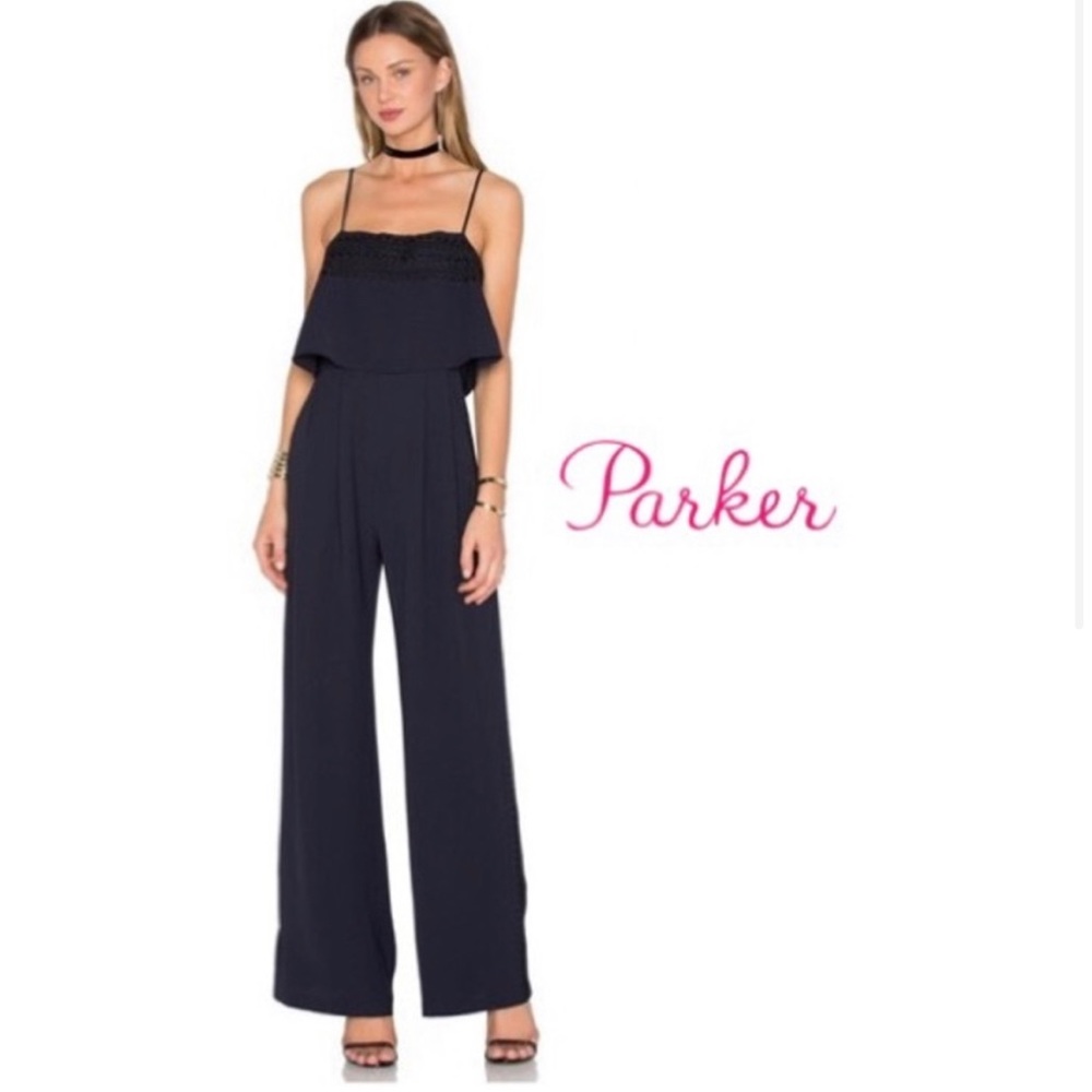 PARKER Navy Genevieve String Jumpsuit Small